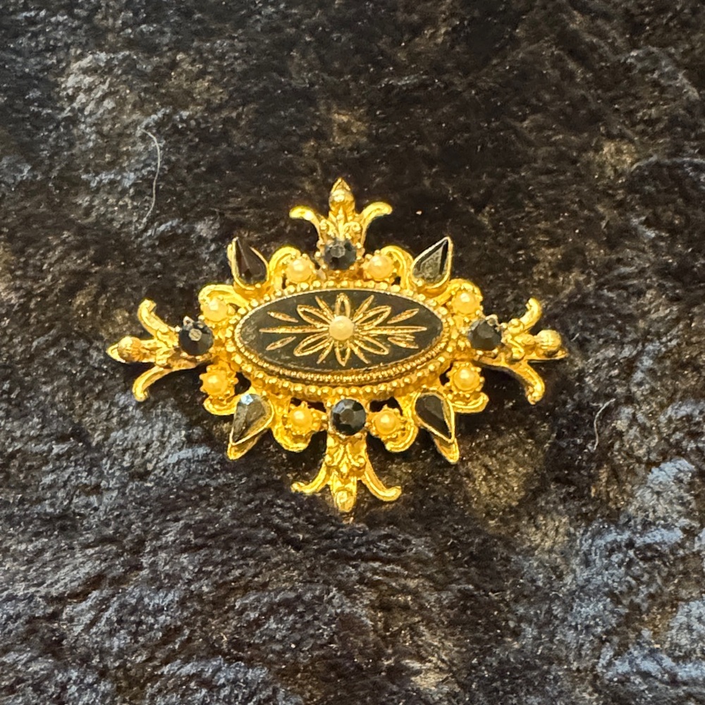 Elegant Gold and Black Brooch
